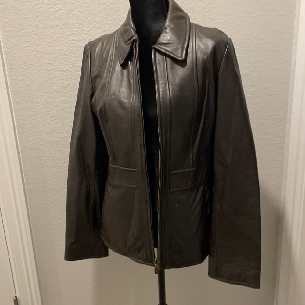 Anne Klein Large, brown leather jacket